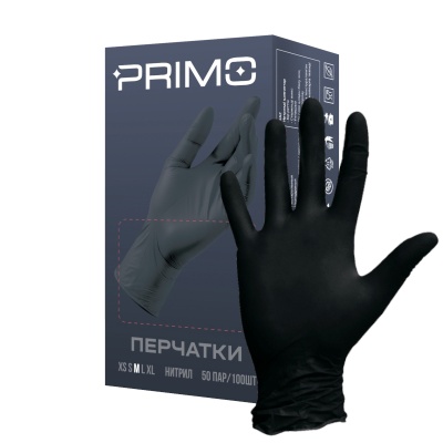 Перчатки нитриловые неопудренные черные р.S Primo100 шт,