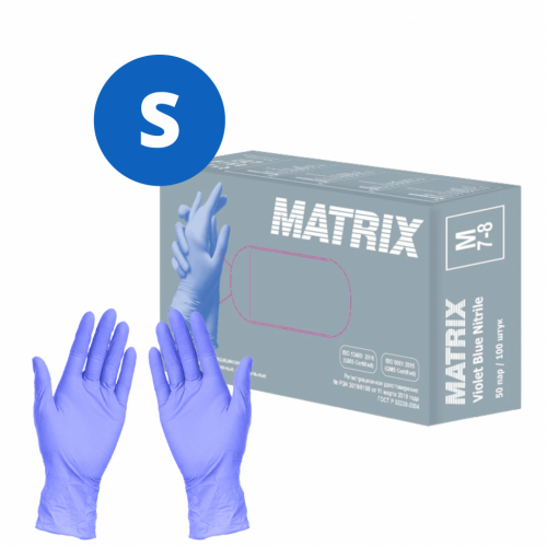 Перчатки нитриловые MATRIX Violet Blue Nitrile, размер S, 100 шт. (50 пар) Перчатки нитриловые MATRIX Violet Blue Nitrile, размер S, 100 шт. (50 пар)